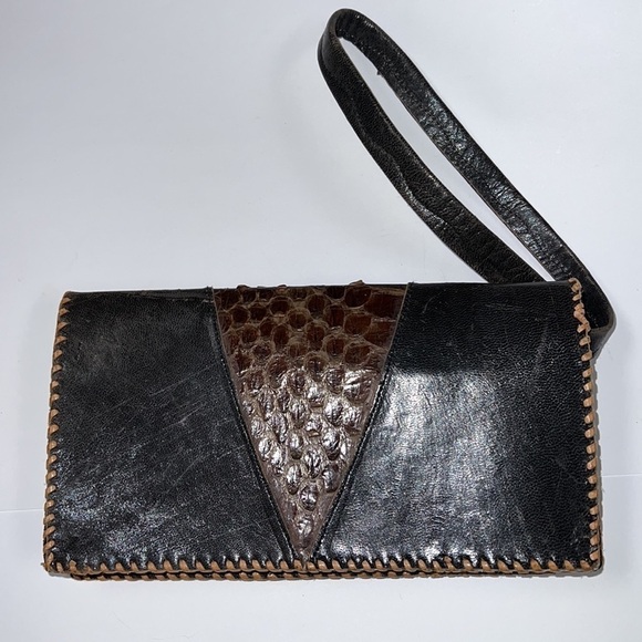 Handtooled Leather and Python Wristlet Clutch - Picture 4 of 9